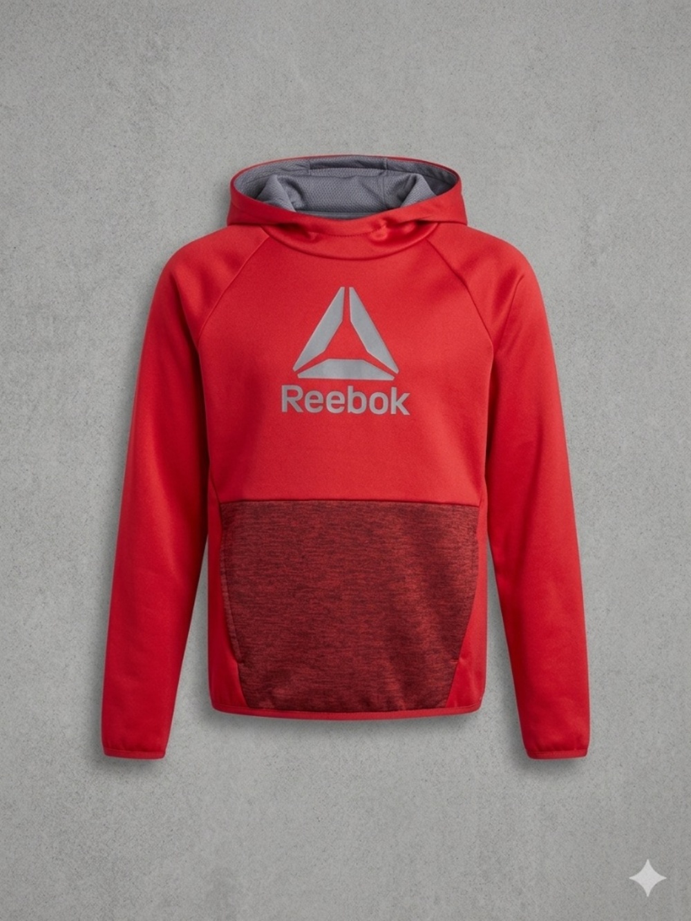 Reebok Boys Youth Hoodie Sweatshirt Red Gray Size 10/12 Large Fleece Pullover